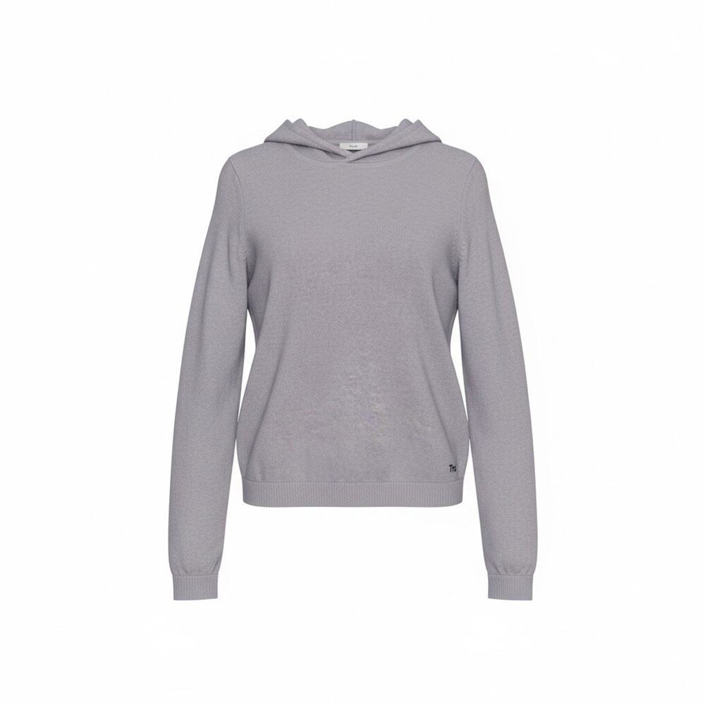 Tna Aritzia Hooded Sweater Light Gray Ribbed Knit Minimalist Quiet Luxury M